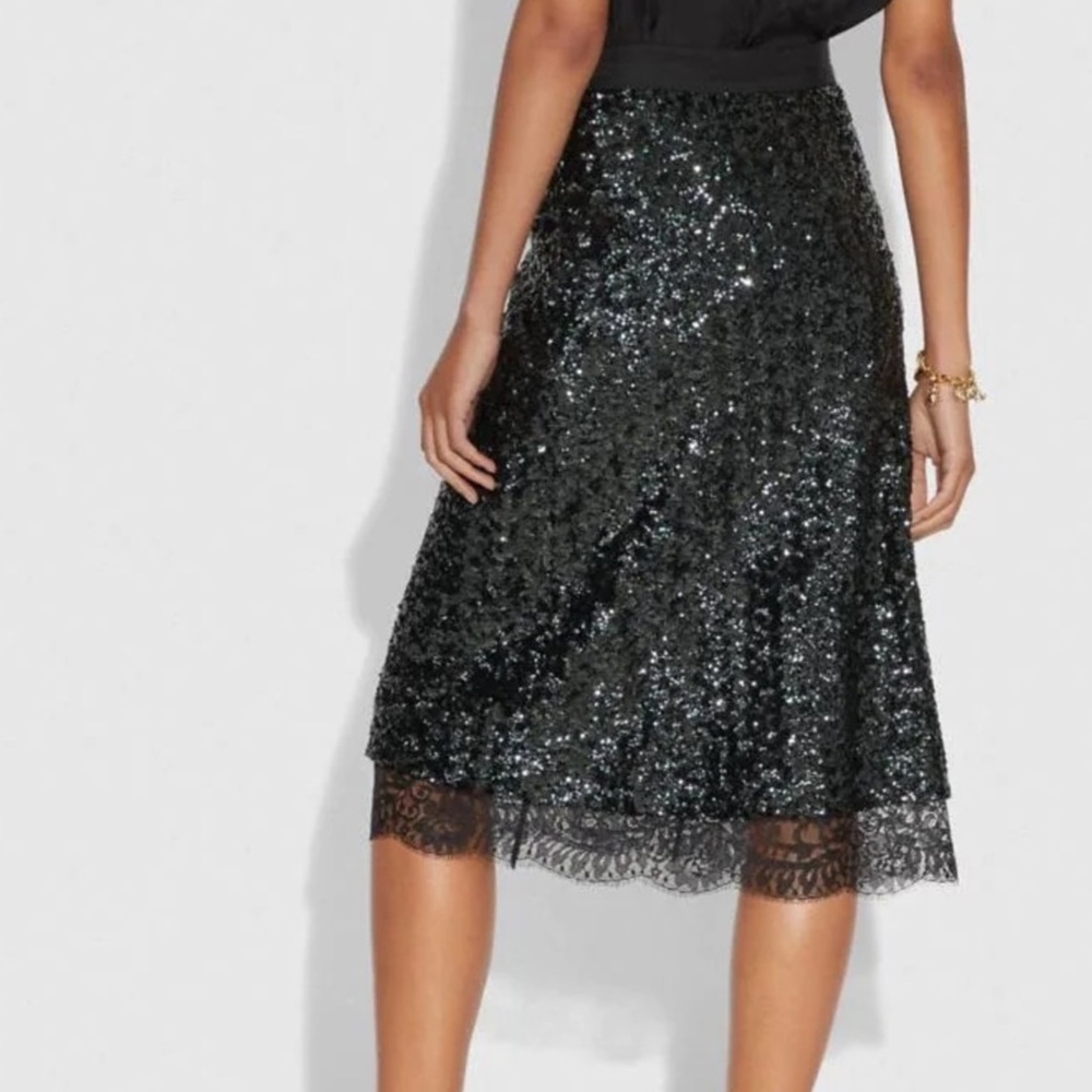Coach Sequined Black & Green Tulle Skirt Size 6 NWT